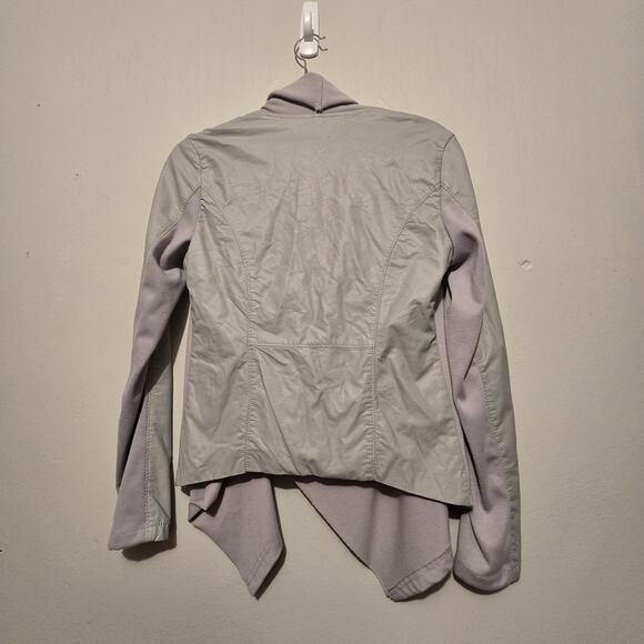 Blank NYC Moto Jacket Womens SM Taupe Zip Front Faux Vegan Leather Asymmetrical - Picture 9 of 9